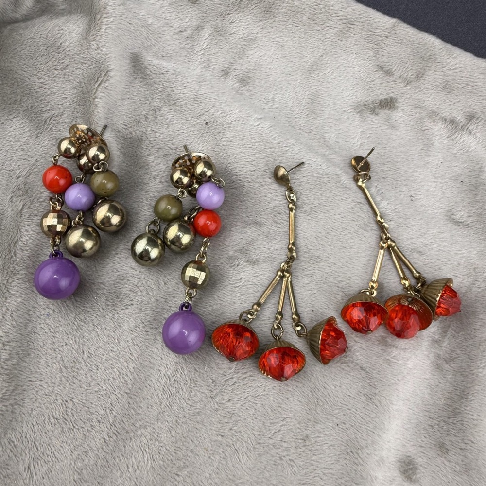 Vintage Estate Earrings Lot Multicolor Dangle Drop Beaded Pierced Retro